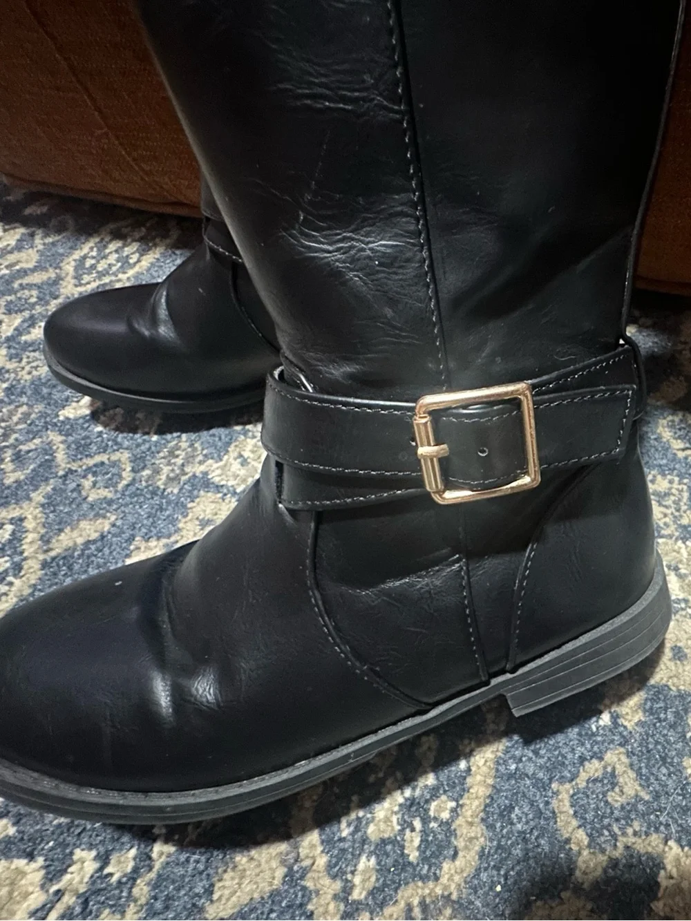 Black Girls Mid-Calf Buckle Riding Boots Sz 2